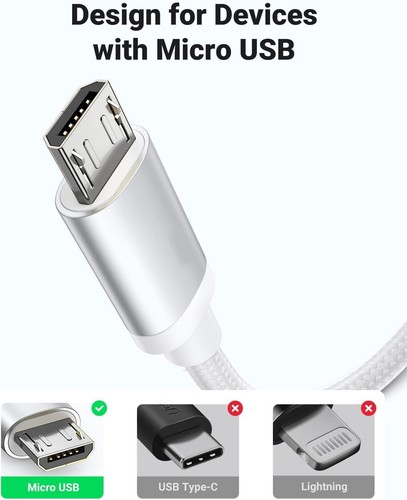3 Pack Micro USB Fabric Braided Data Sync Charger Charging Cable Cord 3ft White - Picture 3 of 8