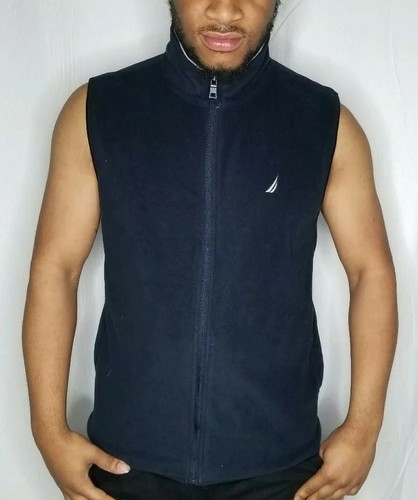 Nautica schwarz Fleece 100 % Polyester Weste Größe Herren Medium M EUC vorne Logo  - Bild 1 von 6