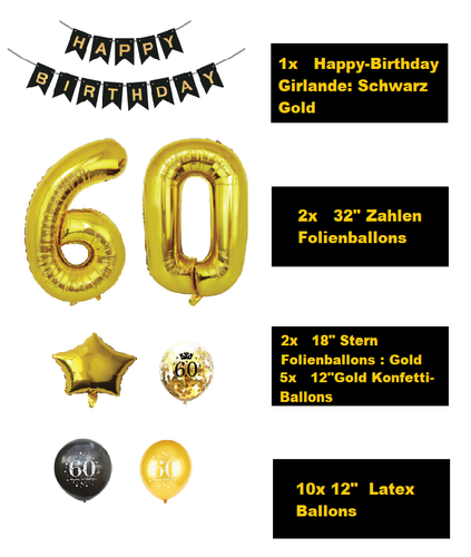 Schwarz Gold Geburtstag Deko Set, Girlande + Zahlen + Luftballons uvm - wählbar - Bild 18 von 25