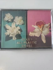 Vintage Sears Plastic Coated Redislip Bridge Complete Playing Cards Set Flowers