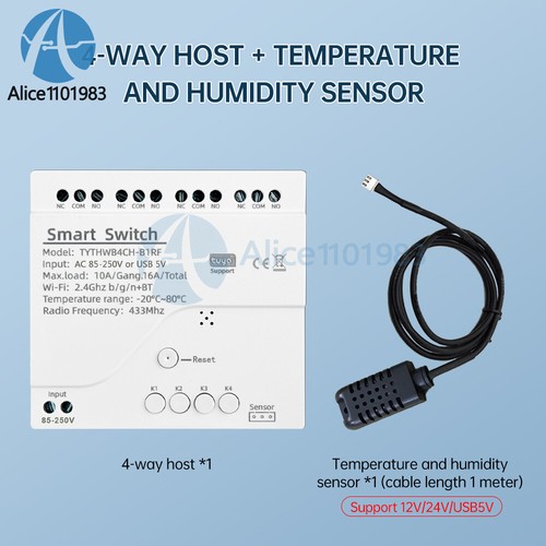 Tuya wifi 4CH Smart Switch W/ Temp or Hum Sensor 32V 250V Relay Alexa Compatible - Picture 10 of 10