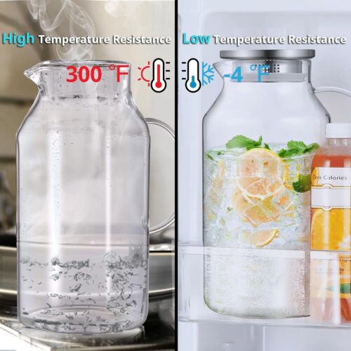 1 Gallon Glass Pitcher with Lid and Spout, Glass Water Pitcher for Fridge, - Picture 4 of 63