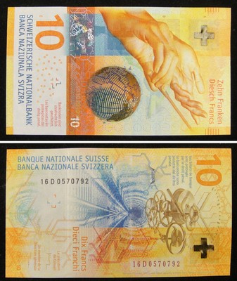 Studer Jordan Unc Banknote Switzerland 10 Franken Francs P 75 16 17 Sign