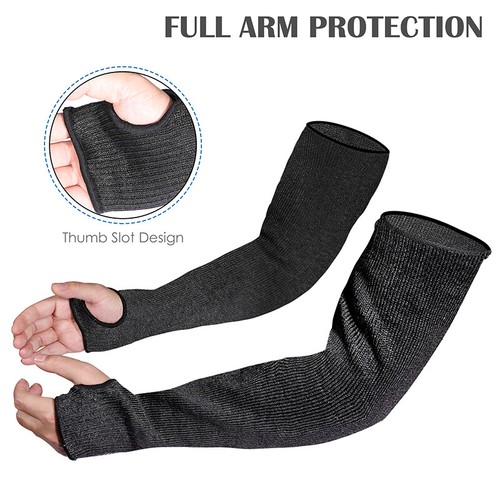 2Pairs Black Cut Resistant Arm Sleeves with Thumb Hole for Work Preventing Stab - Picture 2 of 14