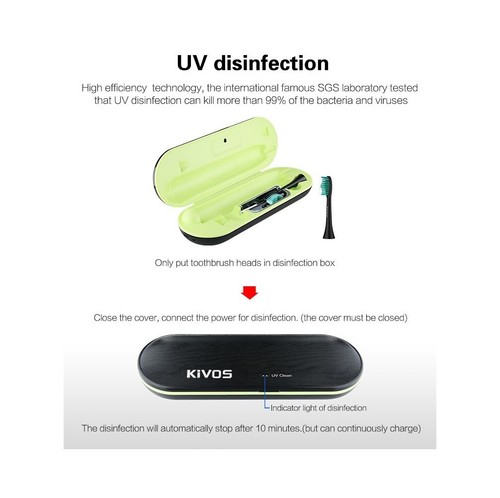 KIVOS Rechargeable Battery Powered Adult Electric Oral Toothbrush Sonic - Black - Imagen 7 de 7