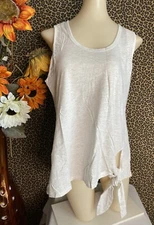 🦋DOE & RAE🦋Light Grey Side Embroidered Front Tie Cotton Tank Top NWT | MEDIUM