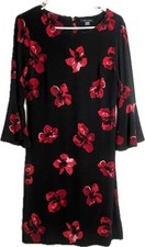 Tommy Hilfiger 6 Women’s Black Red Knee Dress 3/4 Ruffle sleeve 24WD100300097