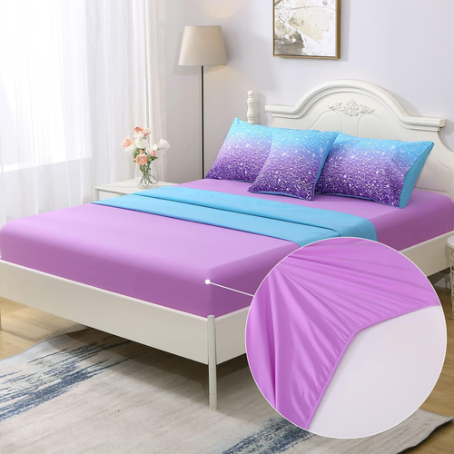 Glitter Comforter Set Twin Size,6 Piece Bed in a Bag 3D Colorful Ombre Bedding S - Picture 5 of 12