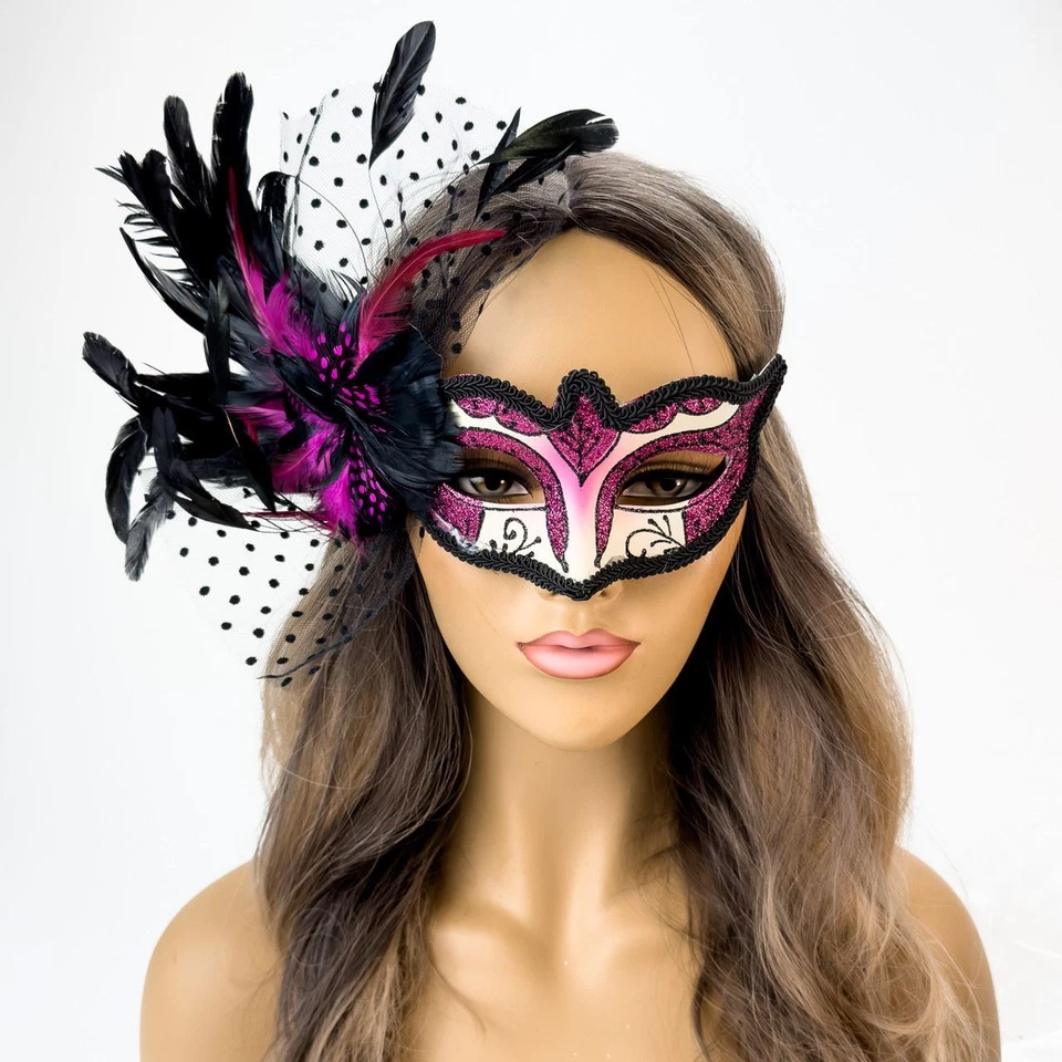 Elegant Mardi Gras Feather Masquerade Masks for Masquerade Ball Prom Wedding Pin - Image 3 of 3