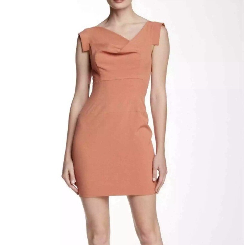 Black Halo Jackie O Classic Sheath Mini Dress Pale Peach Orange Sz 10 Old Money