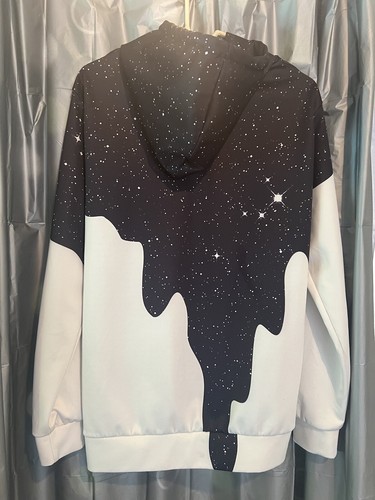 Pullover Felpa con Cappuccio Vernice Can Spilling On Shirt Nero e Bianco Retro Vibe Usato - Foto 3 di 8