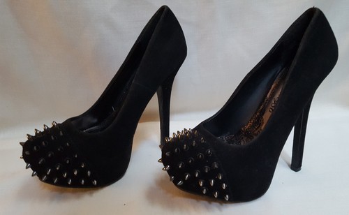 Society 86 Black Spiked Platform Stilettos Sz 8, 38 Sexy Goth Halloween Witch - Picture 2 of 10