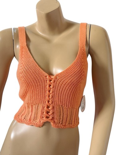 JOLIE & JOY Womens Size Small Orange Sleeveless Sweater Knit Crop Tank Top Shirt - Picture 5 of 7