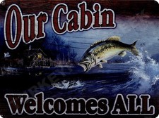 Our Cabin Welcomes All 9" x 12" Metal Sign