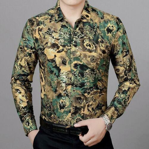 Men's Elegant Floral Printed Shirt Tops Lapel Buttons Blouses Tops Short Sleeves - Bild 15 von 29