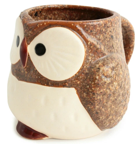 Mino ware Japanese Pottery Mug Cup Owl Shape Coffee Brown made in Japan