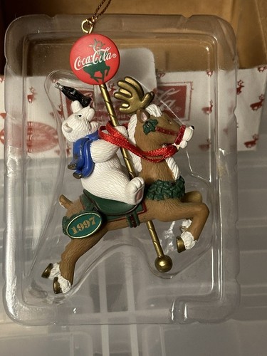 Coca Cola 1997 Polar Enjoying A Coke On Reindeer Carousel Figure  1997 Ornament - Picture 1 of 12