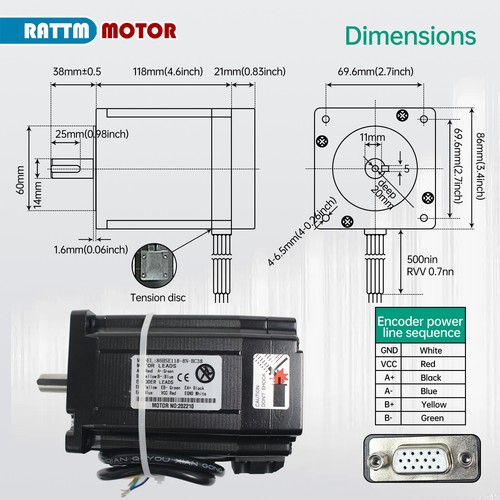 CNC Kit 8N.m Nema34 Closed Loop Servo Motor w/ HSS86 Servo Driver Controller【ES】 - Imagen 4 de 16