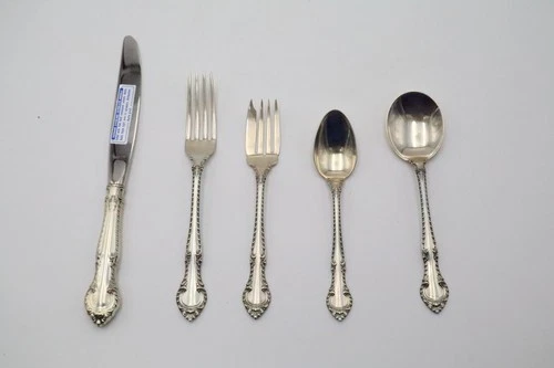 Gorham English Gadroon Sterling Silver Flatware 5 Piece Set Pat 1939 Lot 1