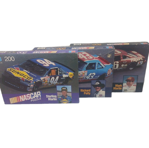 3 MB Milton Bradley 200 Piece Sealed NASCAR Puzzles Petty, Martin & Marlin - Picture 1 of 11
