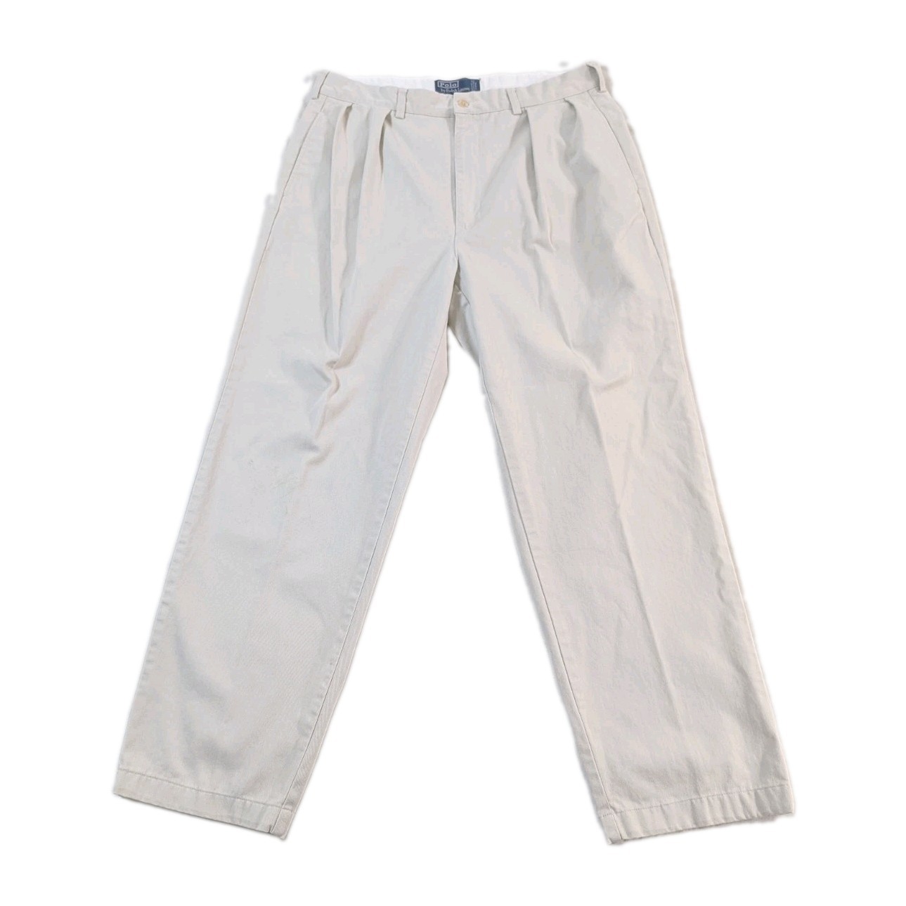 Vtg Polo Ralph Lauren Andrew Pant Double Pleat Chinos Khaki 36x32 (Fits 34x31)