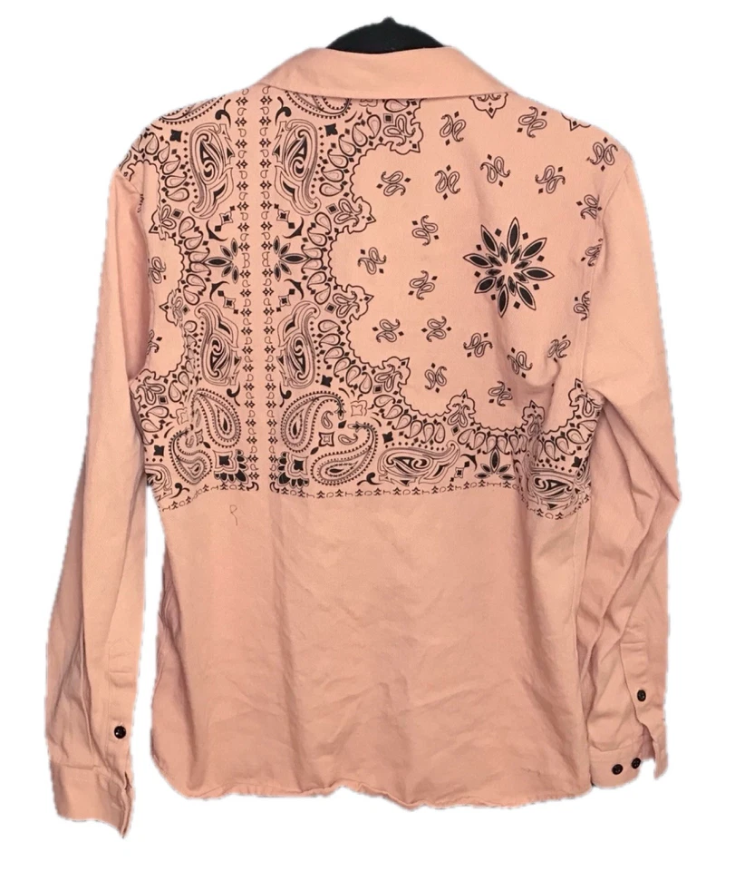 Camisa Boohoo Hombre Rosa Salmón Denim Abotonada Talla Grande Hipster Western Softboy Foto 4 de 4