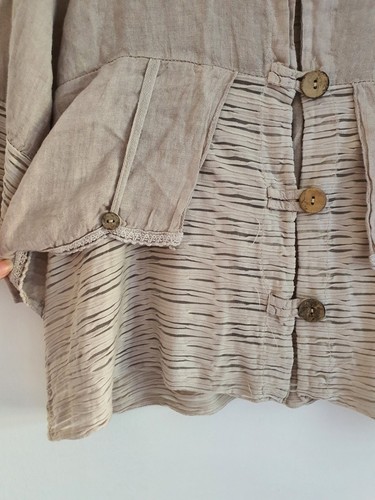 Beige Linen Blend Jacket, UK Size M Lagenlook Farmer NEW - Picture 7 of 11