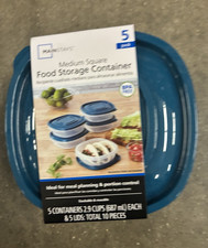Mainstays 10-Piece Plastic Food Storage Container Set Snap Lids Square 2.9 Cup