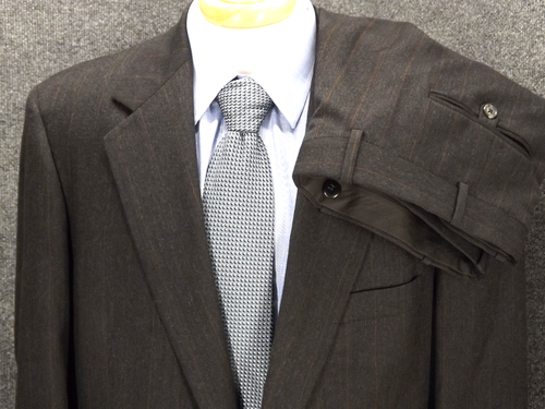 Brooks Brothers Mens Suit 46R Gray Red Stripe Import Wool 38x27.5 Pleat Pant USA - Picture 1 of 10