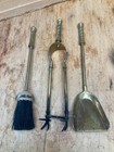 Vintage Antique Brass Fireplace Tools Companion Set Brush Shovel Tongs