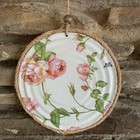 Roses Decoupaged Round Metal Wall  Hanger Recycled Tin Lid Home Decor Gift