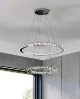 Living And Home 2-Tier LED Crystal Ring Light Clear/Silver 40-60cm Light Fitting