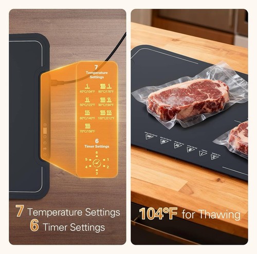 Alfombrilla de calentamiento para alimentos Zarler con cubierta aislante, alfombrilla de calentamiento de alimentos con 7 temperaturas - Imagen 7 de 7