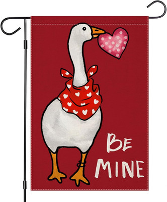Valentines Day Garden Flags 12X18 Inch Double Sided, BE MINE Funny Goose with Lo