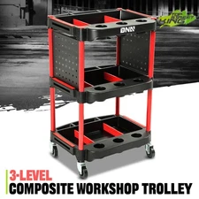 260LBs 3-Level Composite Rolling Trolley w/ Pegboard Warehouse Garage Office Red