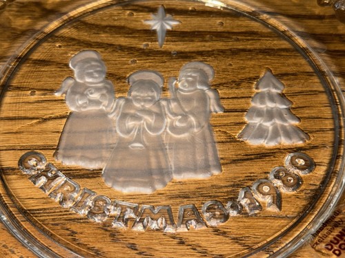 Vtg Christmas 1980 Clear Glass Plate Frosted Choir Angels Star Tree Holly Edge - Picture 3 of 9