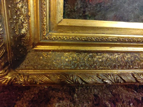 VINTAGE OIL PAINTING OF Mountains Trees Palace Clouds Signed Carel- Hanse 36"24" - Picture 5 of 21