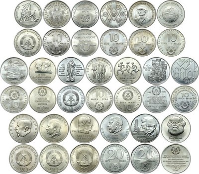 East Germany DDR Lot of 19 Commemorative Coins - 10 20 Mark 1971-1990 Collection