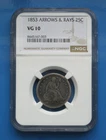 1853 Seated Liberty Quarter 25C w Arrows & Rays NGC Very Good VG 10