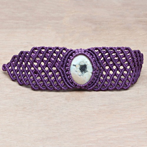 Macrame Thread Gemstone Handmade Jewelry 8-10''Ad Wild Horse Jasper Bracelet - Picture 3 of 13