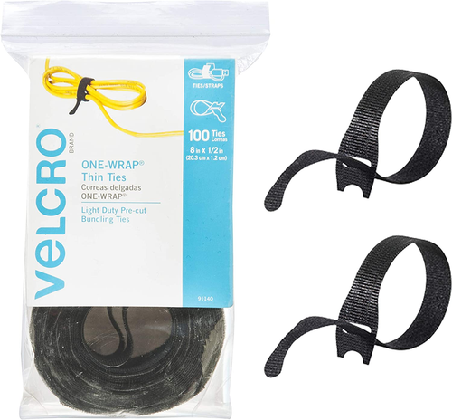 VELCRO Brand ONE-WRAP Cable Ties, 100Pk, 8 X 1/2" Black Cord Organization Straps - Picture 11 of 12