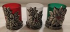 Set Of 3 Jeweled  Pewter Christmas Poinsettia Votive or Tealight Candle Holders