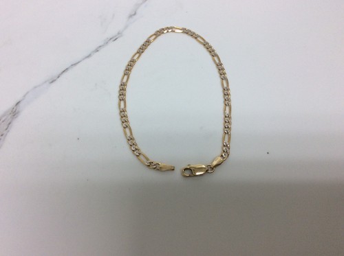 14k Yellow Real Solid Gold Two Tone Figaro link  Bracelet 7'' 3gr  2.8mm - Picture 4 of 6