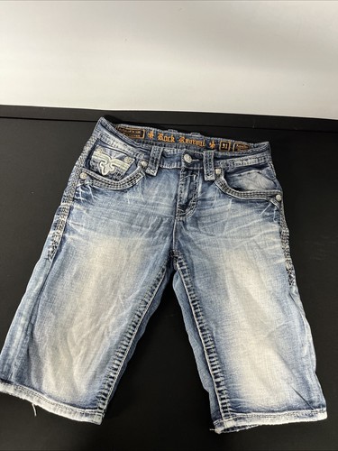 Buckle Mens Rock Revival Jean "Aquifer" Leather Inserts Faux Shorts 31 Stretch