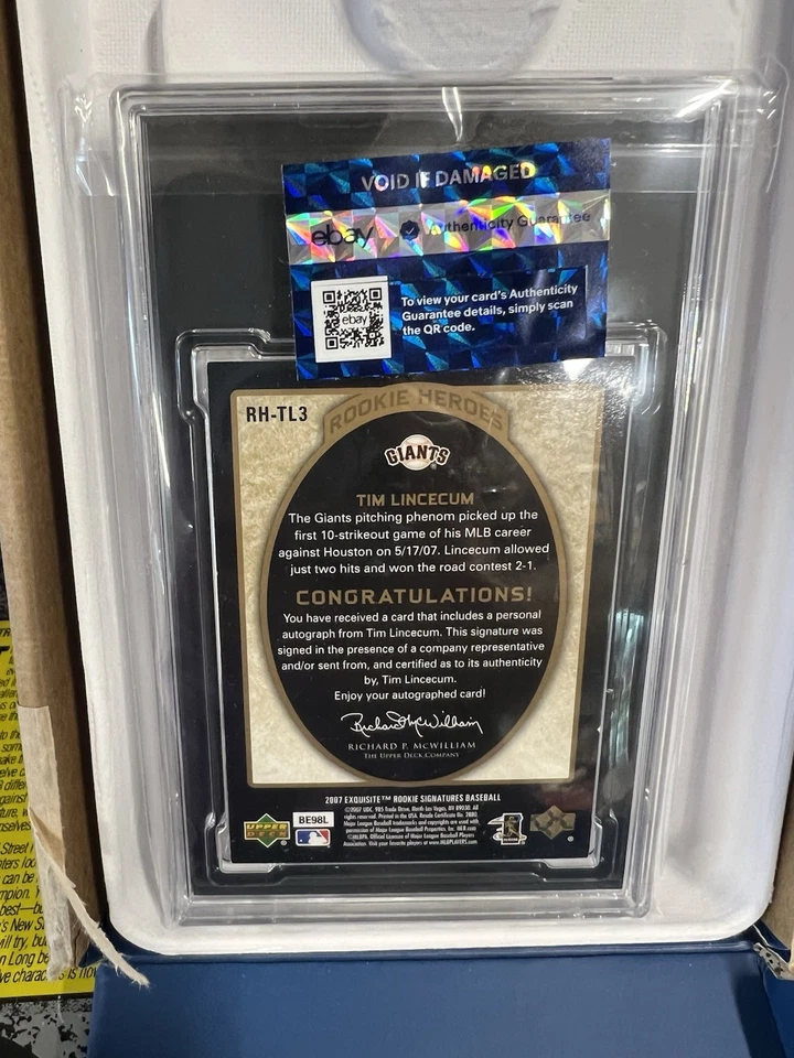 Upper Deck Exquisite Tim Lincecum 2007 #RH-TL3 Rookie RC #1/25 SGC 10 automático/25 Foto 4 de 4