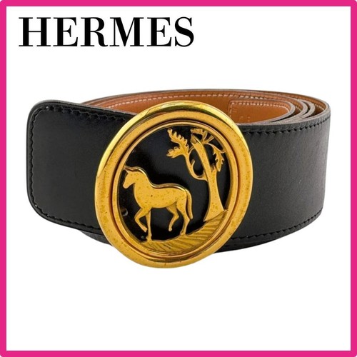 Hermes Vintage Horse Buckle Belt Blackr Auth From Japan RA