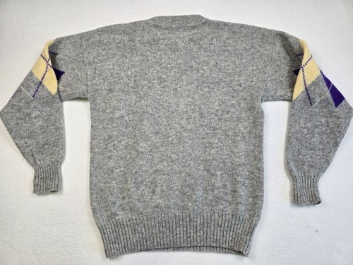 Mens Gray Argyle Sweater M Fabio Lucci Paris 100% Wool Laime - Picture 3 of 4