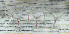6 x Vintage Small Twisted Red Stem Sherry Port Glasses | Candy Cane Pattern