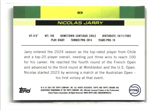 NICOLAS JARRY 2024 Topps cromo refractor negativo #93 - Imagen 2 de 2