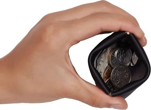 Travelambo Cuero Apretar Monedero Bolsa Cambio Soporte 01 De Colección Negro  - Imagen 4 de 9